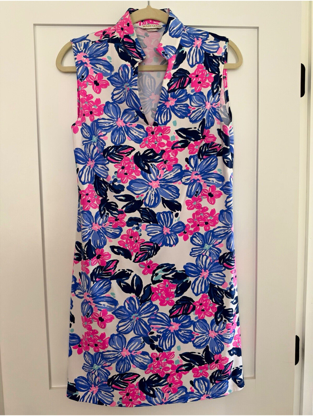 MAHI GOLD Women's Floral Sleeveless High Collar Shift Shirt Dress Size M